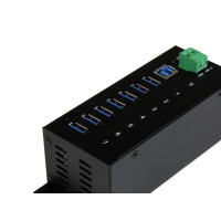 Produktbild för StarTech.com USB 3.0-hubb med 7 portar - Industriell USB-A-hubb i metall med ESD-skydd och 350 W överspänningsskydd - Monterbar på DIN-skena, vägg eller skrivbord - TAA-kompatibel USB-expansionshubb - hubb - 7 portar