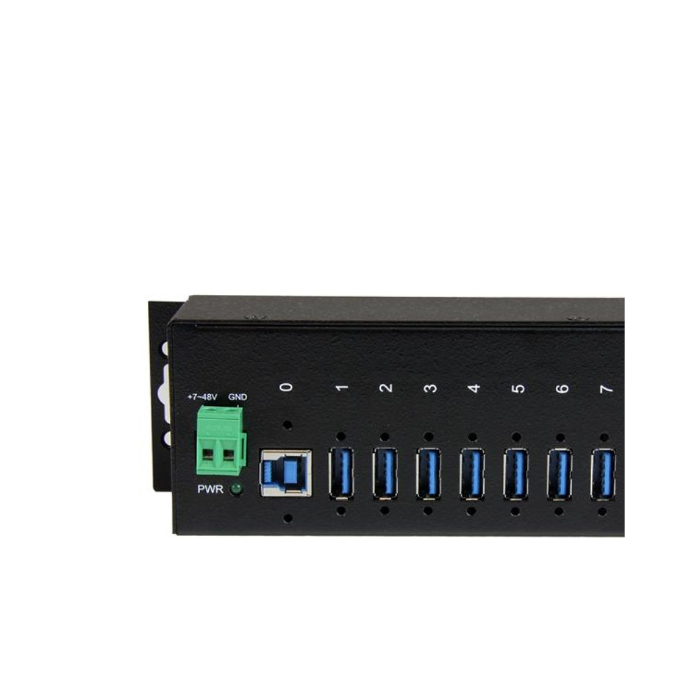 Produktbild för StarTech.com USB 3.0-hubb med 7 portar - Industriell USB-A-hubb i metall med ESD-skydd och 350 W överspänningsskydd - Monterbar på DIN-skena, vägg eller skrivbord - TAA-kompatibel USB-expansionshubb - hubb - 7 portar
