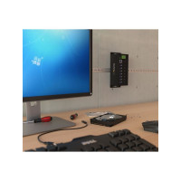 Produktbild för StarTech.com USB 3.0-hubb med 7 portar - Industriell USB-A-hubb i metall med ESD-skydd och 350 W överspänningsskydd - Monterbar på DIN-skena, vägg eller skrivbord - TAA-kompatibel USB-expansionshubb - hubb - 7 portar