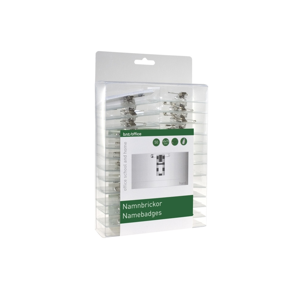 Produktbild för Navneskilte 40x75 mm med clip, nål & indstik