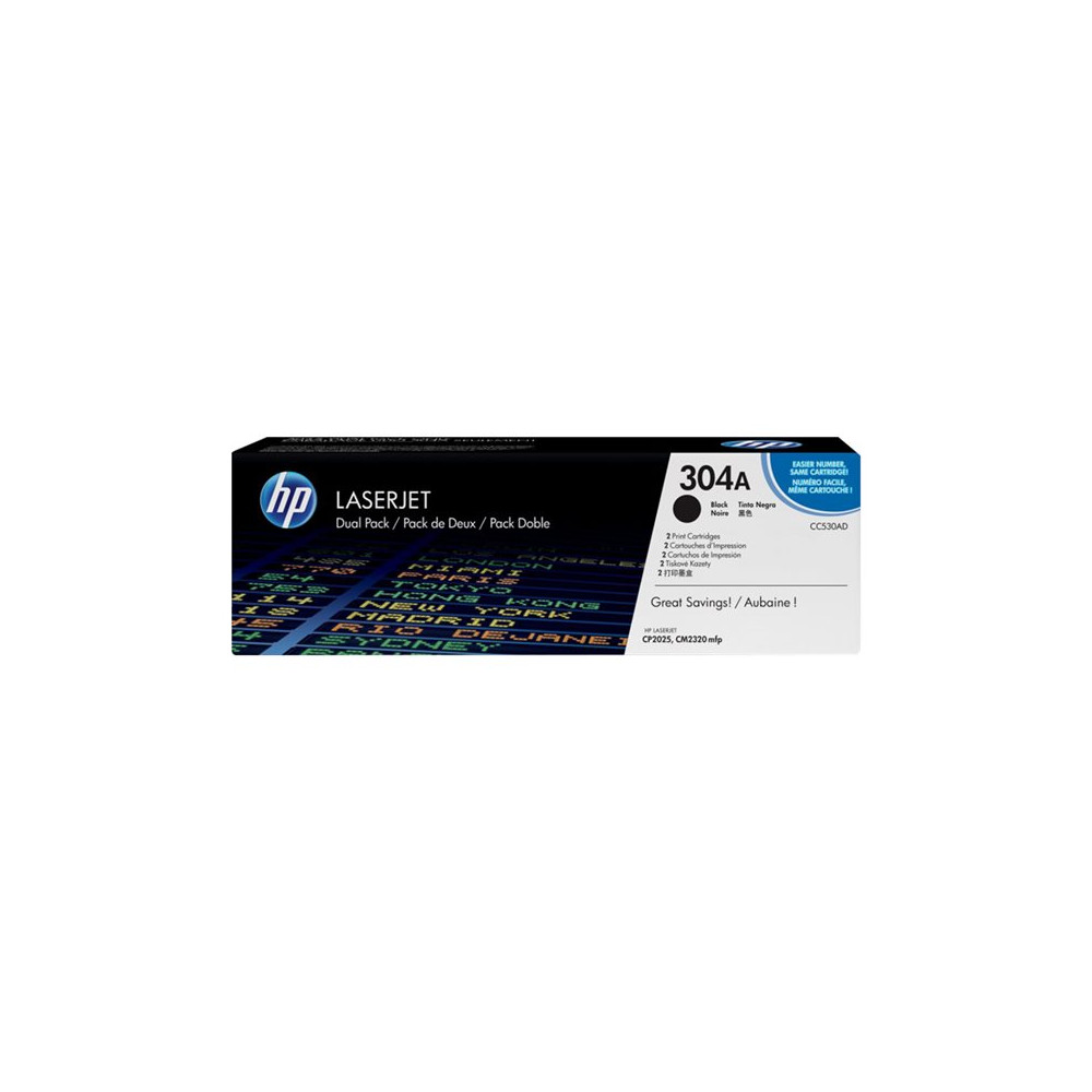 Produktbild för HP 304A - 2-pack - svart - original - LaserJet - tonerkassett (CC530AD)