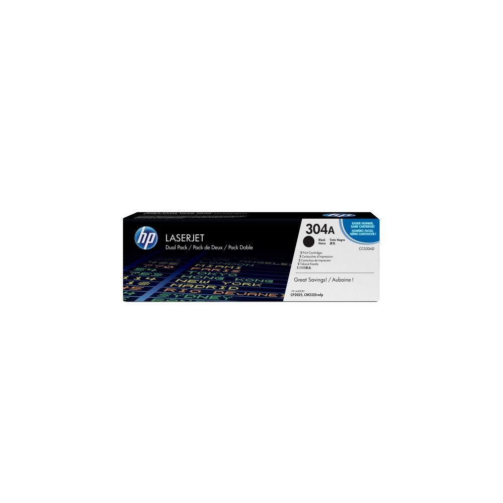 Produktbild för HP 304A - 2-pack - svart - original - LaserJet - tonerkassett (CC530AD)