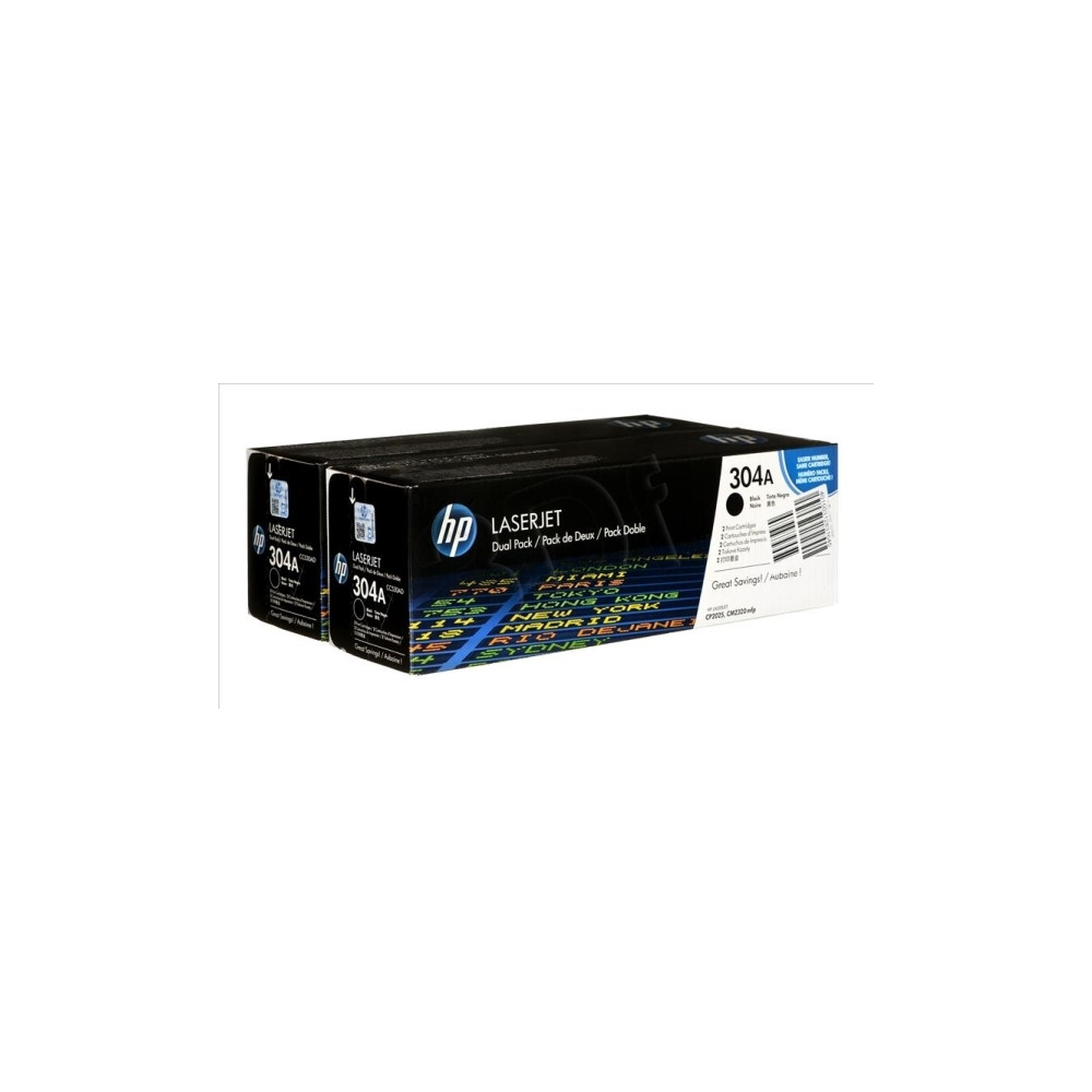 Produktbild för HP 304A - 2-pack - svart - original - LaserJet - tonerkassett (CC530AD)