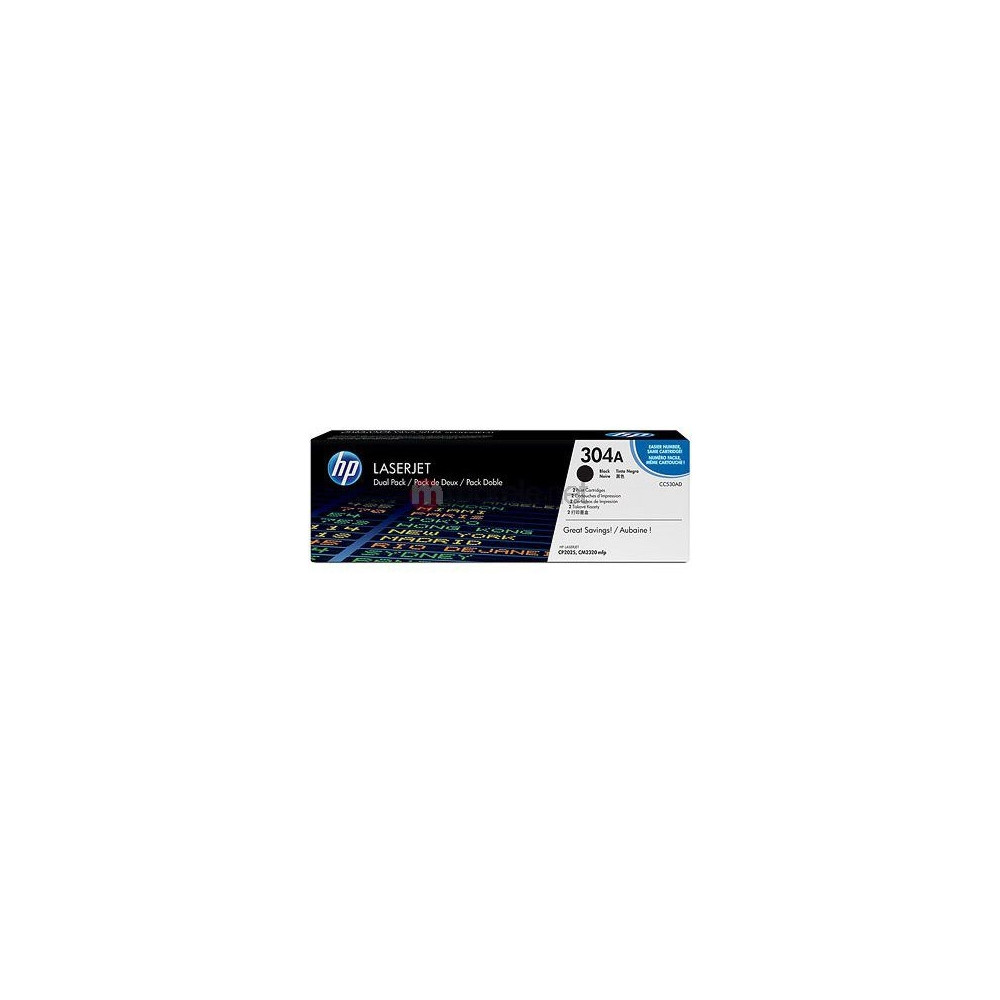 Produktbild för HP 304A - 2-pack - svart - original - LaserJet - tonerkassett (CC530AD)