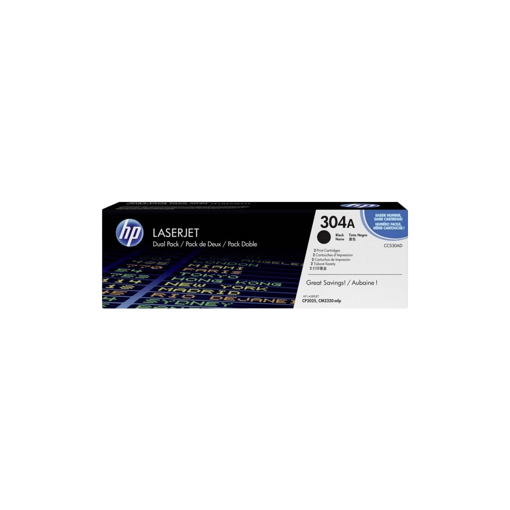Produktbild för HP 304A - 2-pack - svart - original - LaserJet - tonerkassett (CC530AD)