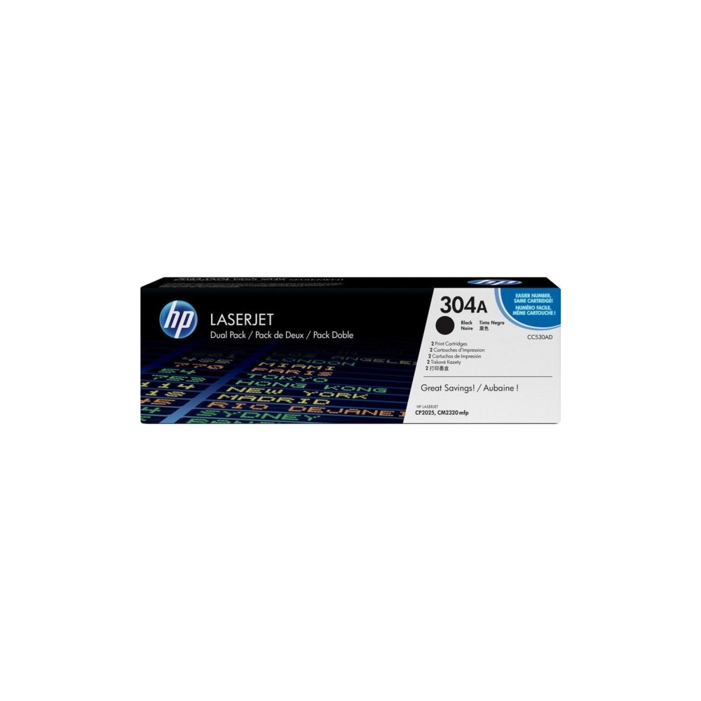 Produktbild för HP 304A - 2-pack - svart - original - LaserJet - tonerkassett (CC530AD)