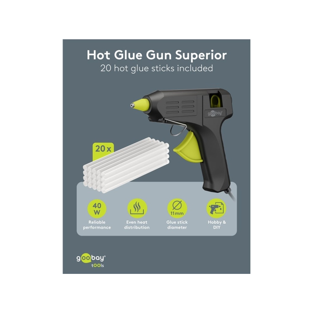 Produktbild för Goobay 77826, Limpistol, Svart, 190 ° C, AC, 40 W, 110