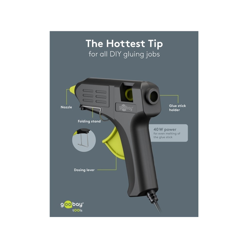 Produktbild för Goobay 77826, Limpistol, Svart, 190 ° C, AC, 40 W, 110