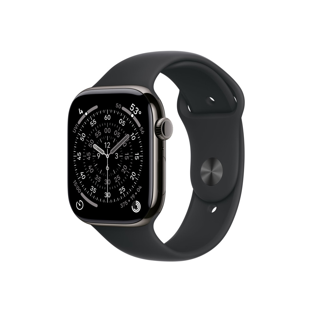 Produktbild för Apple Watch Series 11 (GPS + Cellular) - skiffer titan - smart klocka med sportband - svart - 64 GB