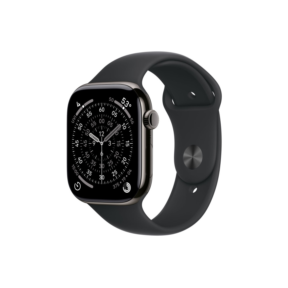 Produktbild för Apple Watch Series 11 (GPS + Cellular) - skiffer titan - smart klocka med sportband - svart - 64 GB