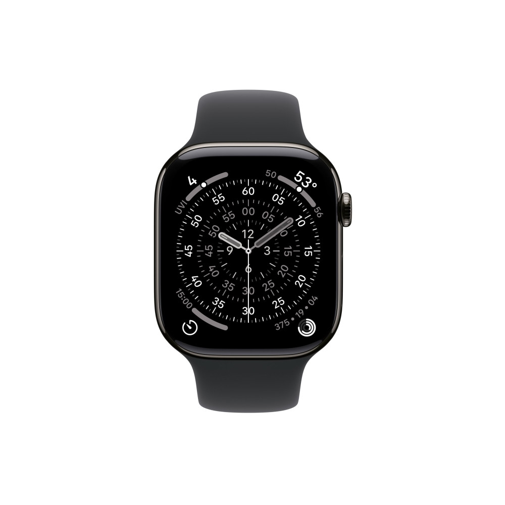 Produktbild för Apple Watch Series 11 (GPS + Cellular) - skiffer titan - smart klocka med sportband - svart - 64 GB