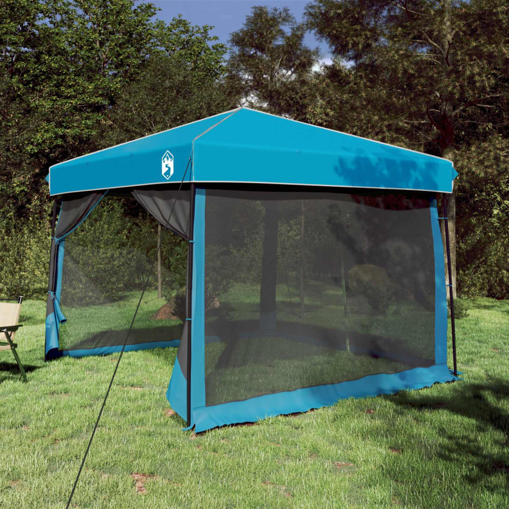 Produktbild för Campingtältset med tak med lagring 2 pcs Blå Taffeta och tyg