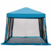 Produktbild för Campingtältset med tak med lagring 2 pcs Blå Taffeta och tyg