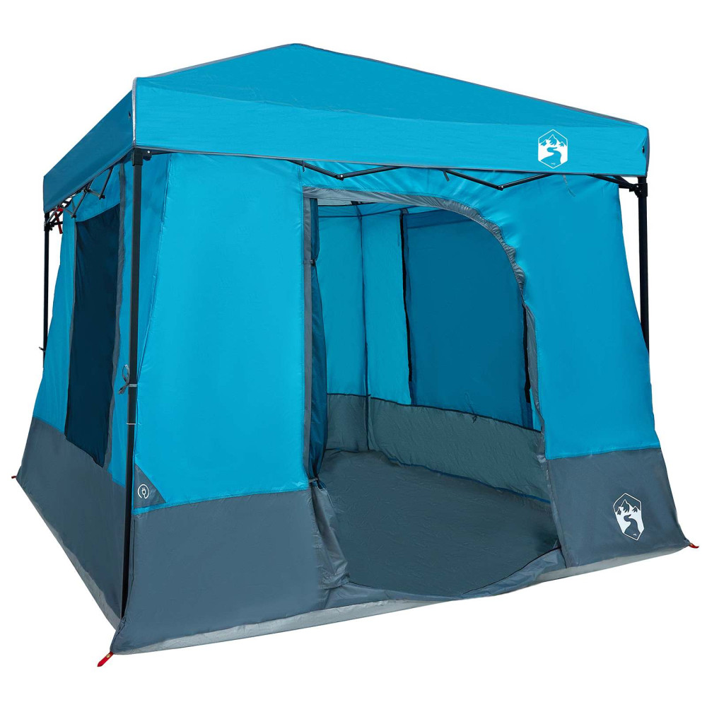 Produktbild för Campingtältset med tak med lagring 2 pcs Blå Taffeta och tyg