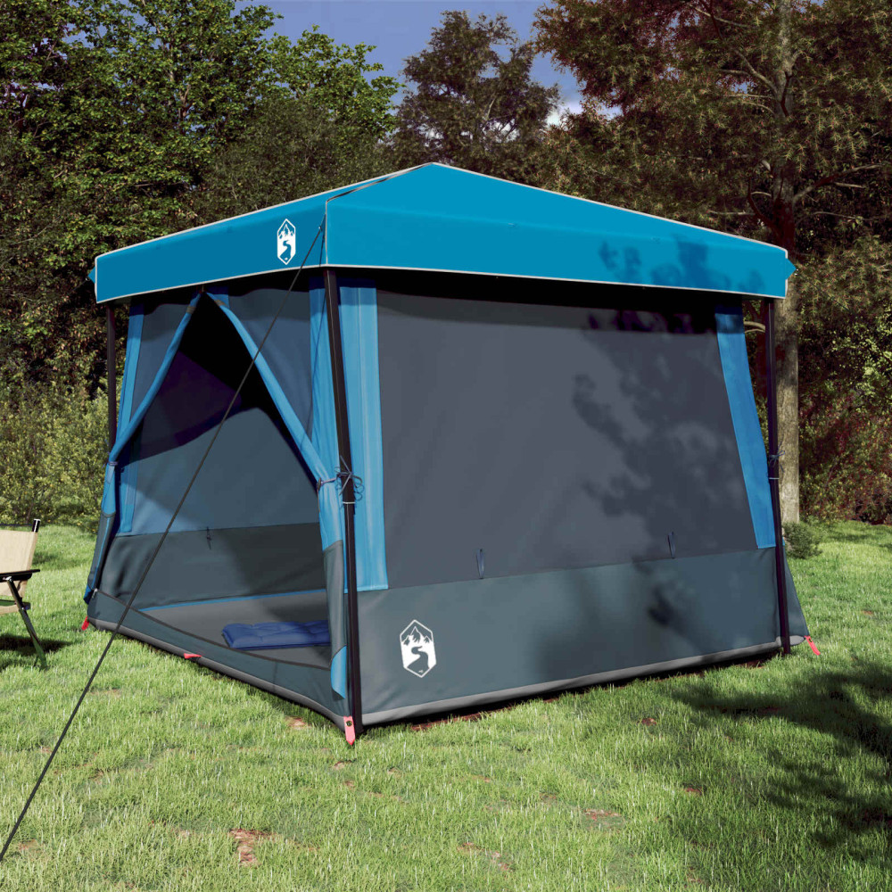 Produktbild för Campingtältset med tak med lagring 2 pcs Blå Taffeta och tyg