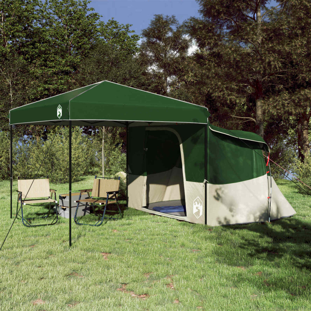 Produktbild för Campingtältset med tak med lagring 2 pcs Grön Taffeta och tyg