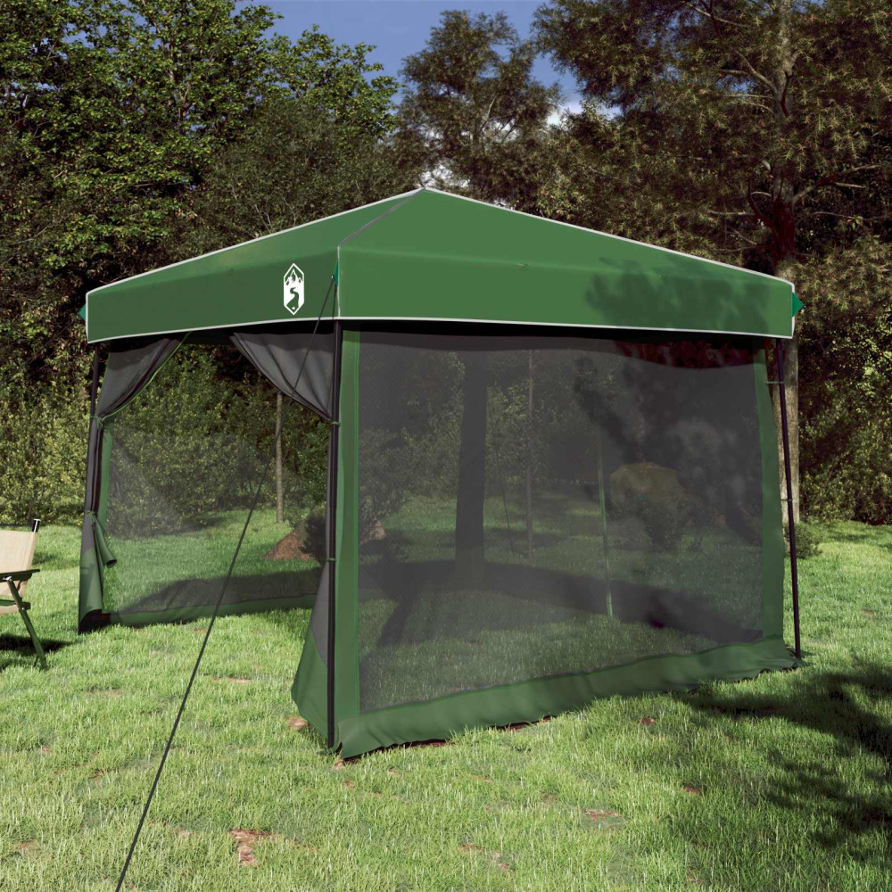 Produktbild för Campingtältset med tak med lagring 2 pcs Grön Taffeta och tyg