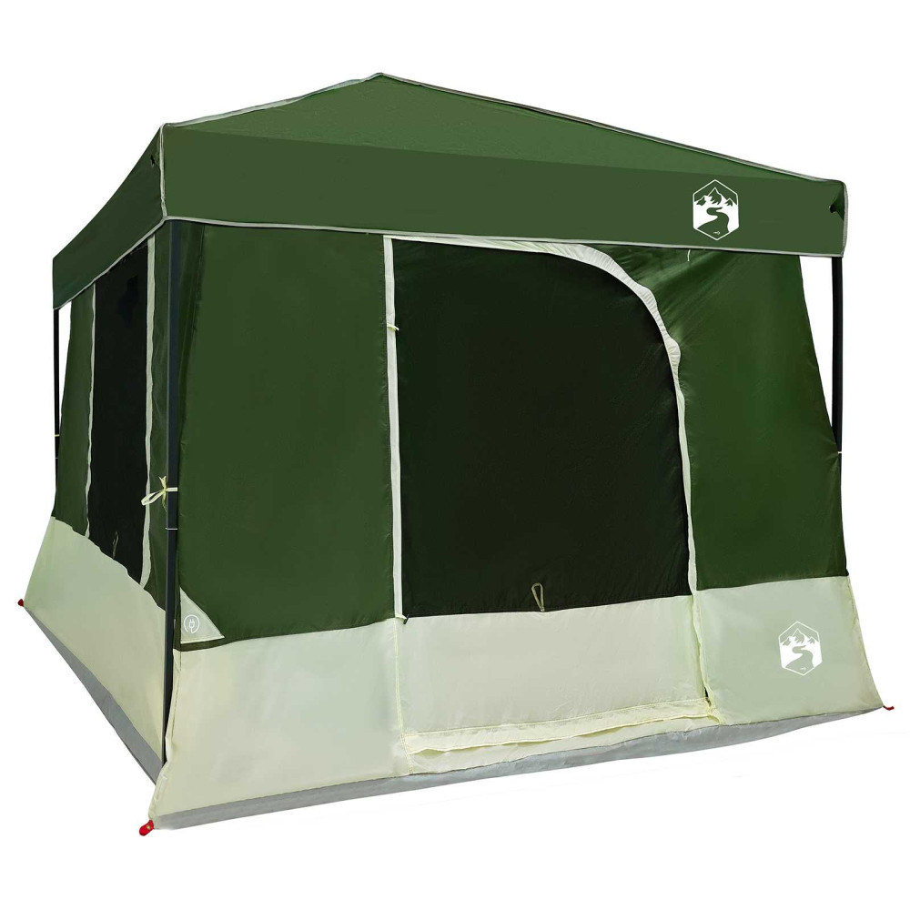 Produktbild för Campingtältset med tak med lagring 2 pcs Grön Taffeta och tyg