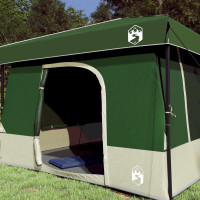Produktbild för Campingtältset med tak med lagring 2 pcs Grön Taffeta och tyg