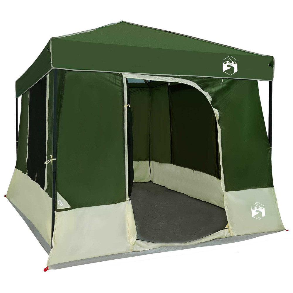 Produktbild för Campingtältset med tak med lagring 2 pcs Grön Taffeta och tyg