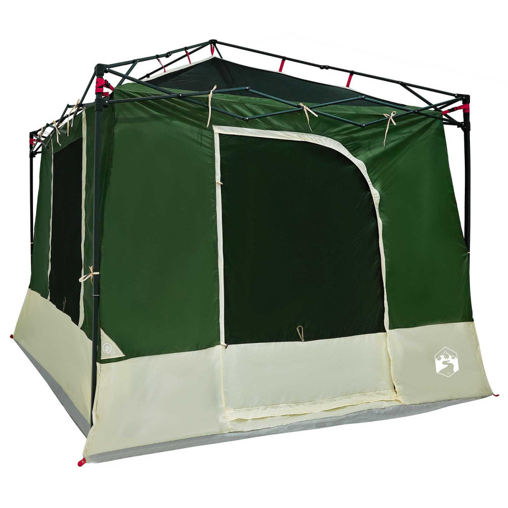 Produktbild för Campingtältset med tak med lagring 2 pcs Grön Taffeta och tyg