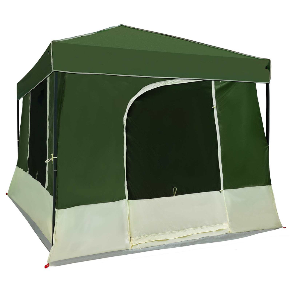 Produktbild för Campingtältset med tak med lagring 2 pcs Grön Taffeta och tyg