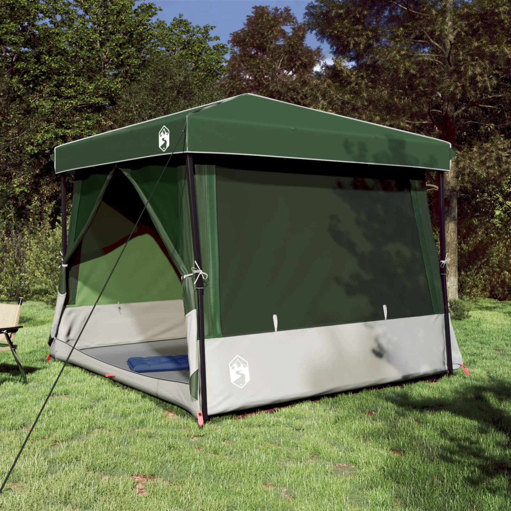 Produktbild för Campingtältset med tak med lagring 2 pcs Grön Taffeta och tyg