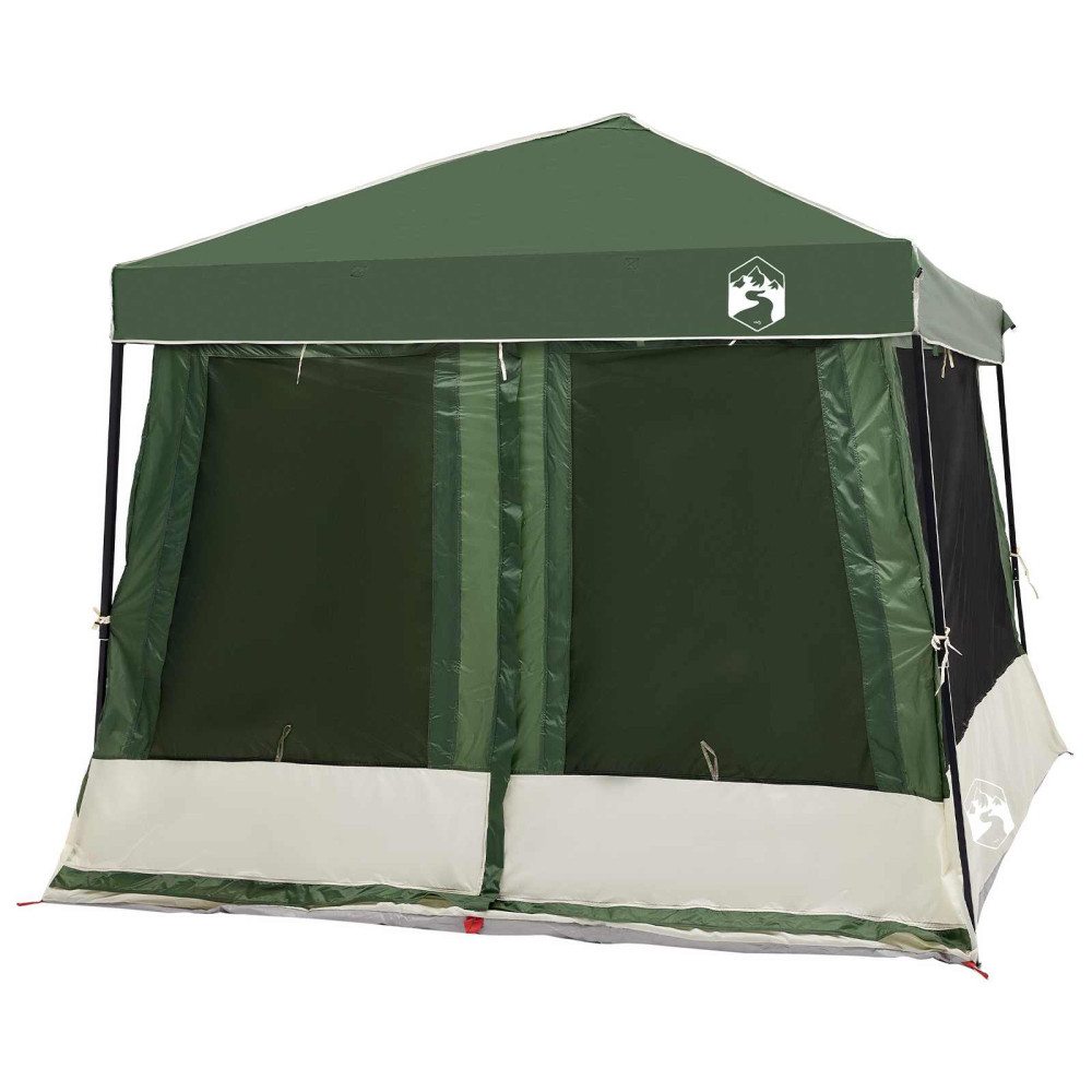 Produktbild för Campingtältset med tak med lagring 2 pcs Grön Taffeta och tyg