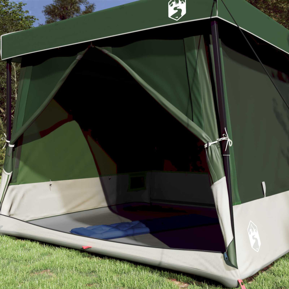Produktbild för Campingtältset med tak med lagring 2 pcs Grön Taffeta och tyg