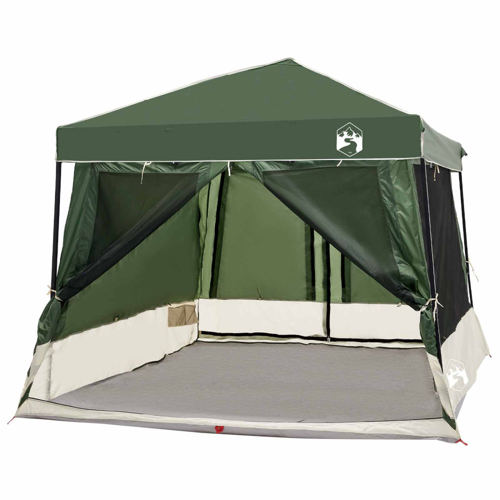 Produktbild för Campingtältset med tak med lagring 2 pcs Grön Taffeta och tyg