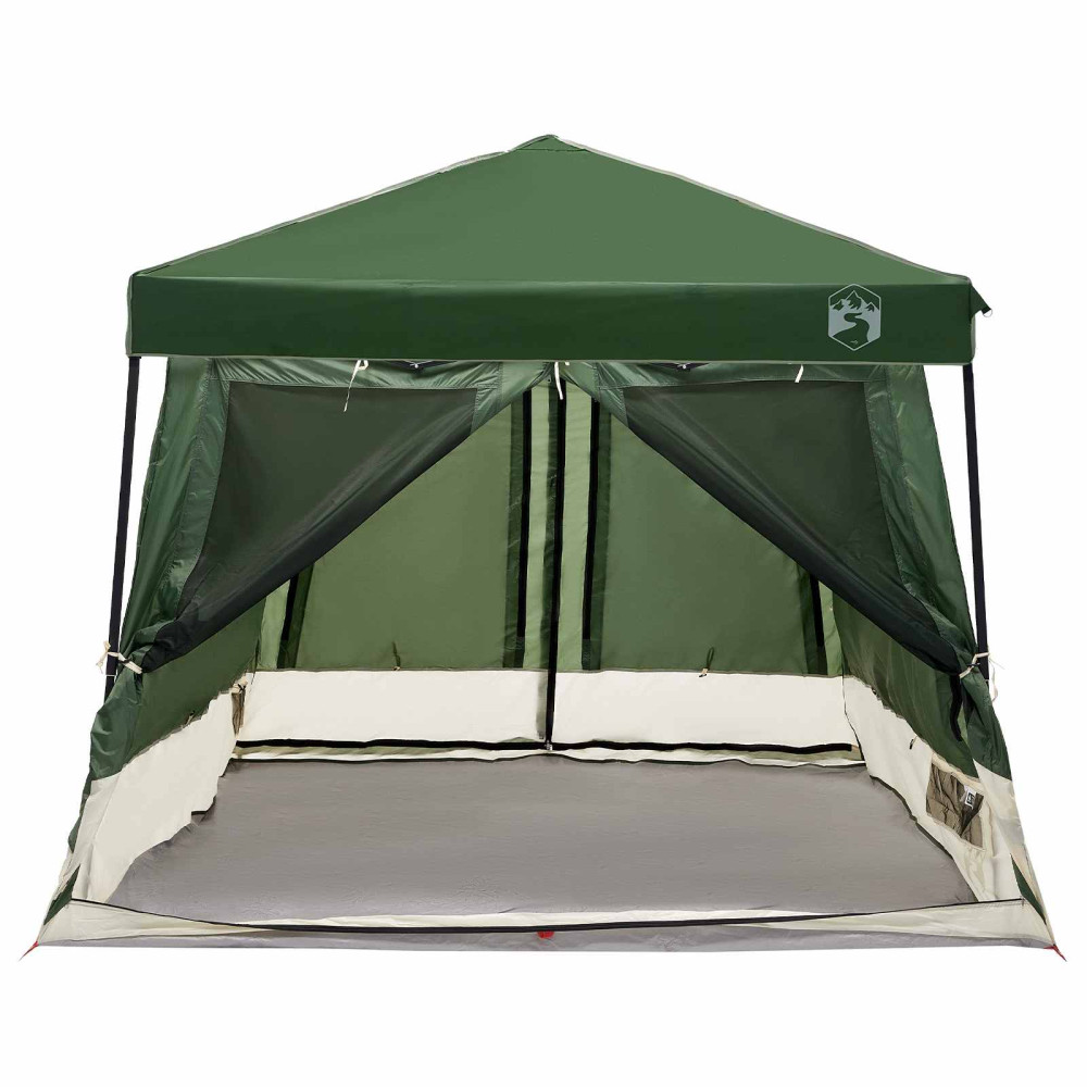 Produktbild för Campingtältset med tak med lagring 2 pcs Grön Taffeta och tyg