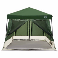 Produktbild för Campingtältset med tak med lagring 2 pcs Grön Taffeta och tyg