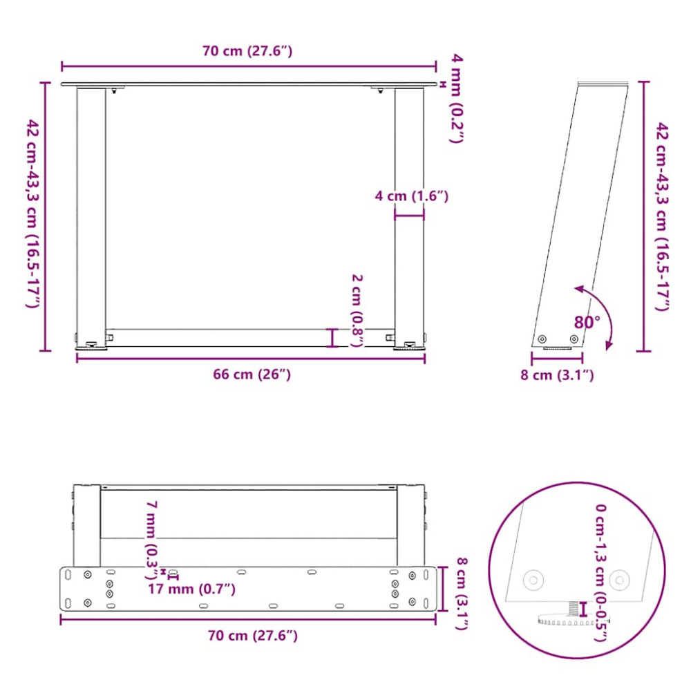 Produktbild för Soffbordsben U-formade 2 st naturstål 70x(42-43) cm stål