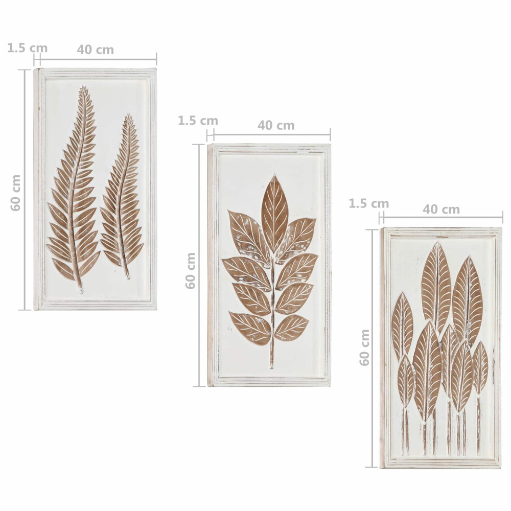 Produktbild för Konst Dekor 3 pcs Brun och vit 40 x 40 x 1,5 cm Konstruerat trä