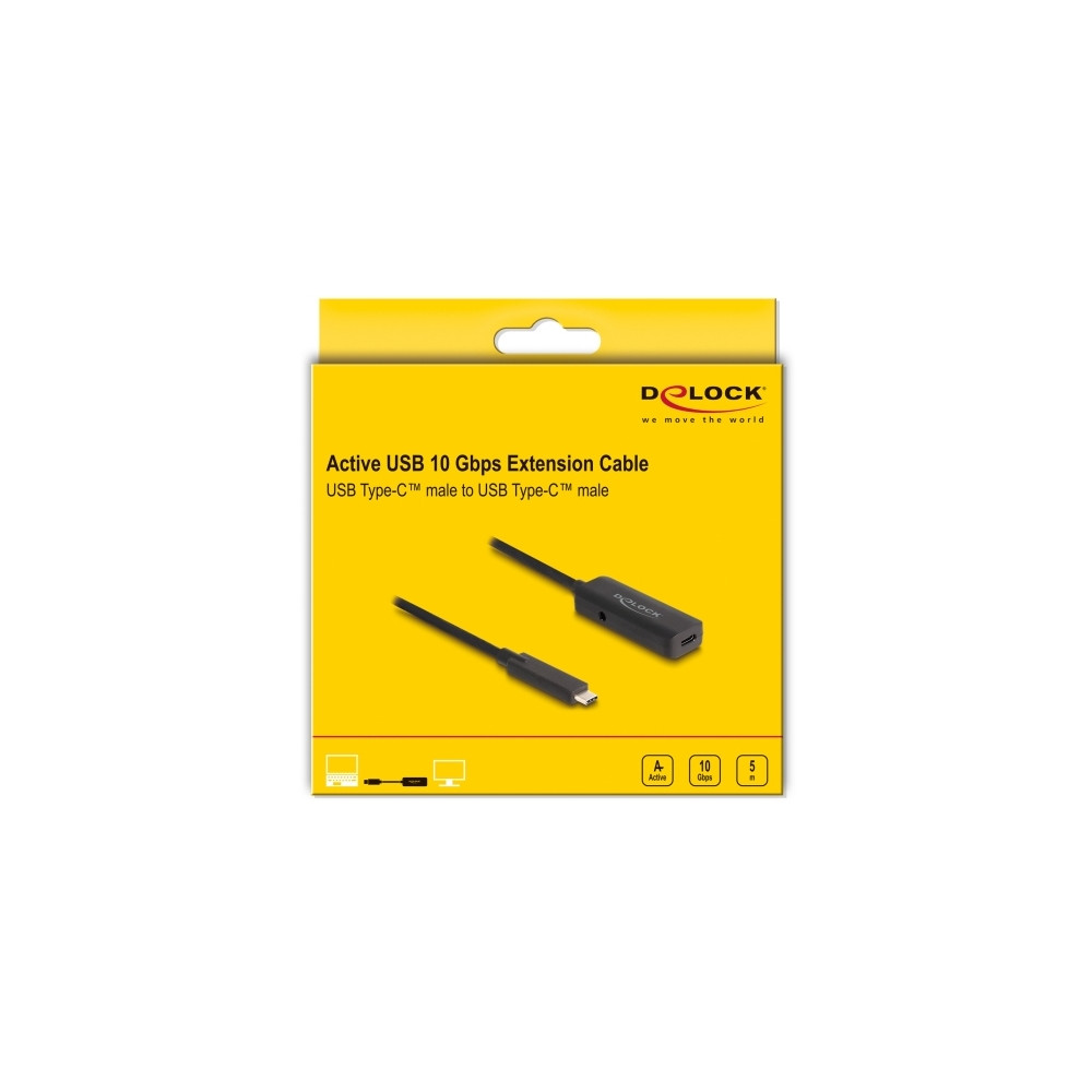 Produktbild för Delock - USB typ C-förlängningskabel - 24 pin USB-C till USB-C/DC-strömuttag - 5 m