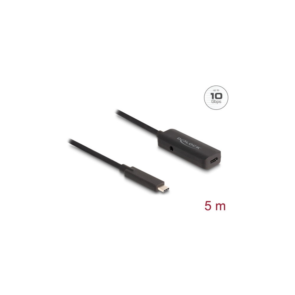 Produktbild för Delock - USB typ C-förlängningskabel - 24 pin USB-C till USB-C/DC-strömuttag - 5 m