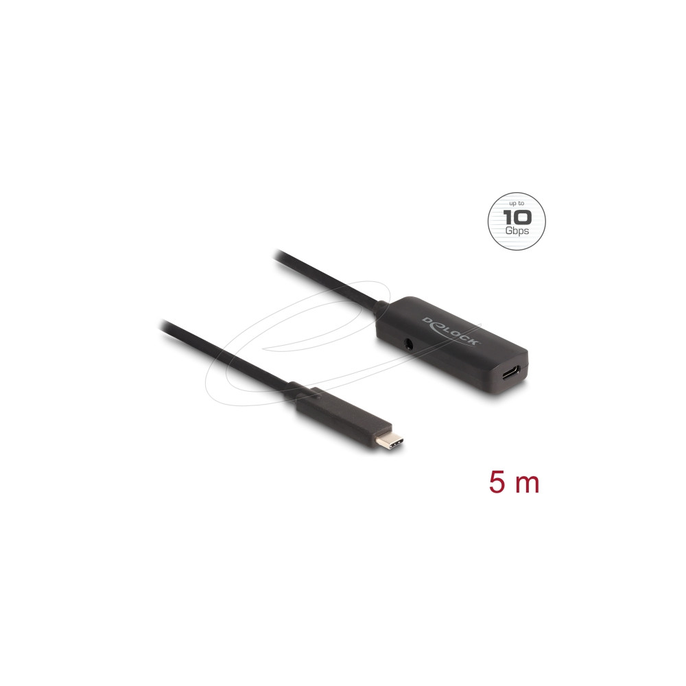 Produktbild för Delock - USB typ C-förlängningskabel - 24 pin USB-C till USB-C/DC-strömuttag - 5 m