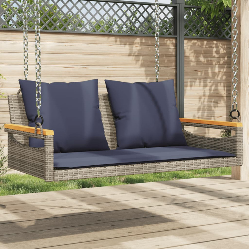 Produktbild för Gungbänk med dynor grå 109x62x40 cm konstrotting