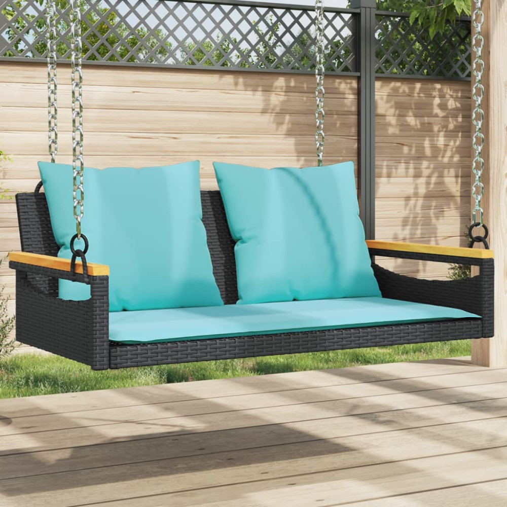 Produktbild för Gungbänk med dynor svart 109x62x40 cm konstrotting