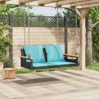 Produktbild för Gungbänk med dynor svart 109x62x40 cm konstrotting