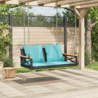 Produktbild för Gungbänk med dynor svart 109x62x40 cm konstrotting
