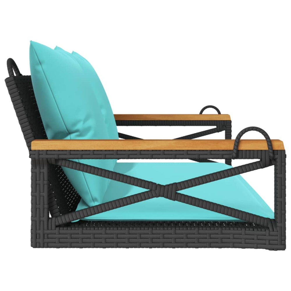 Produktbild för Gungbänk med dynor svart 109x62x40 cm konstrotting