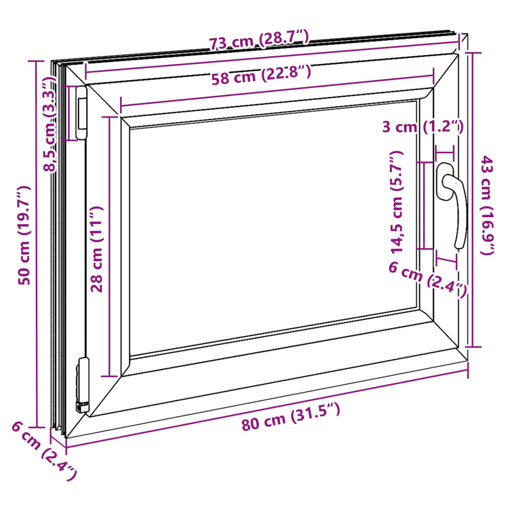 Produktbild för Källarfönster RISOR 80 x 50 cm PVC och glas Vit