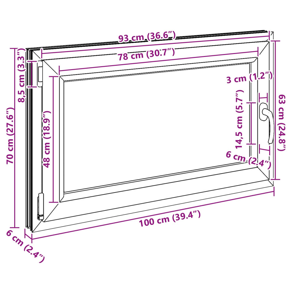 Produktbild för Källarfönster RISOR 100 x 70 cm PVC och glas Vit