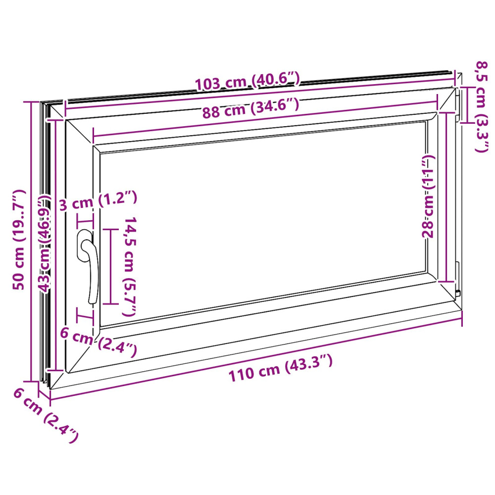 Produktbild för Källarfönster RISOR 110 x 50 cm PVC och glas Vit