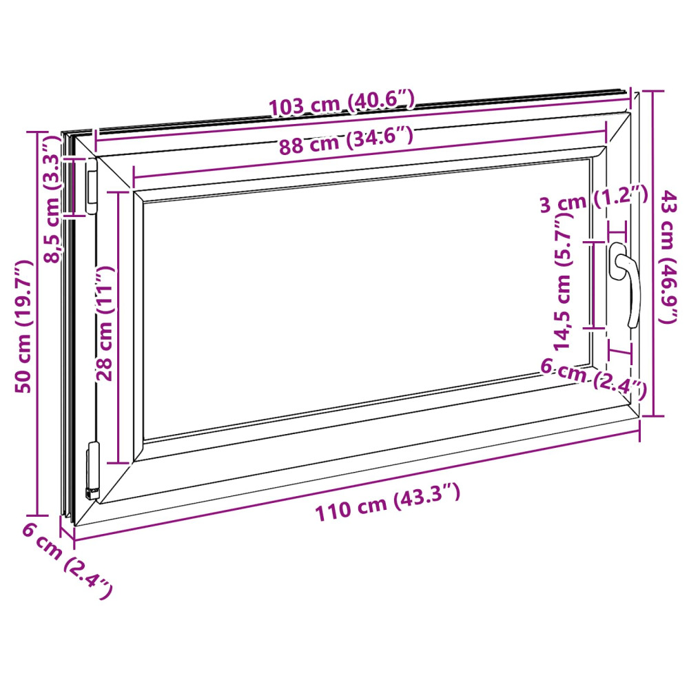 Produktbild för Källarfönster RISOR 110 x 50 cm PVC och glas Vit