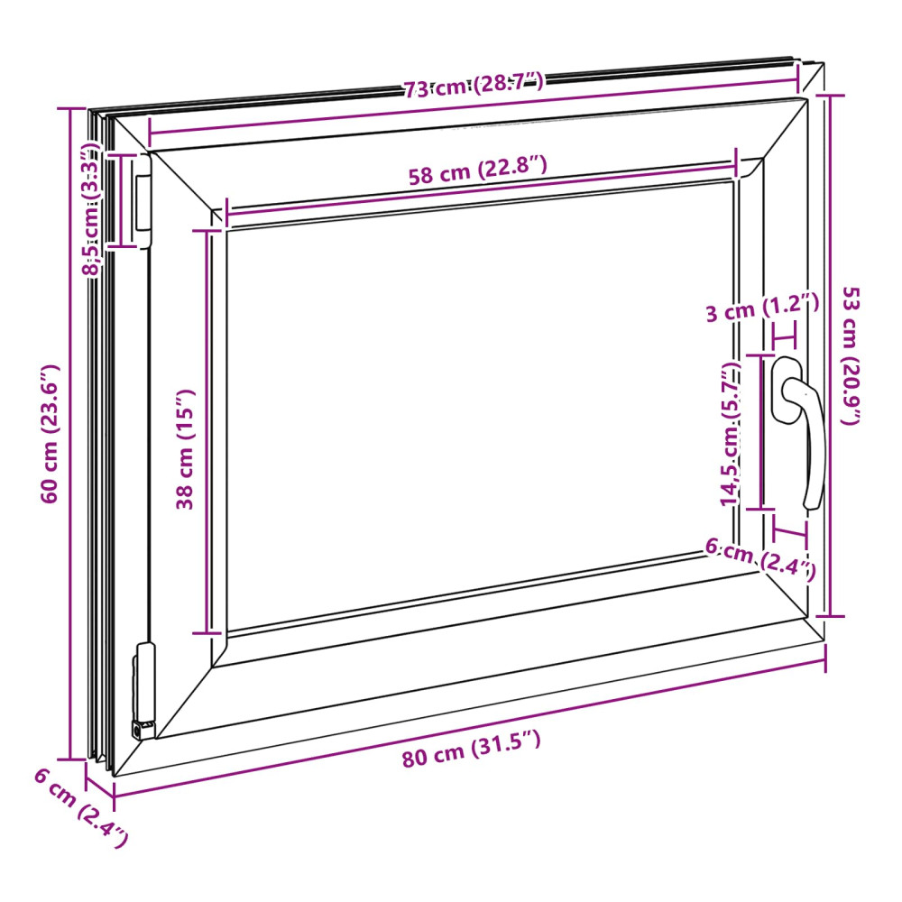 Produktbild för Källarfönster RISOR 80 x 60 cm PVC och glas Vit