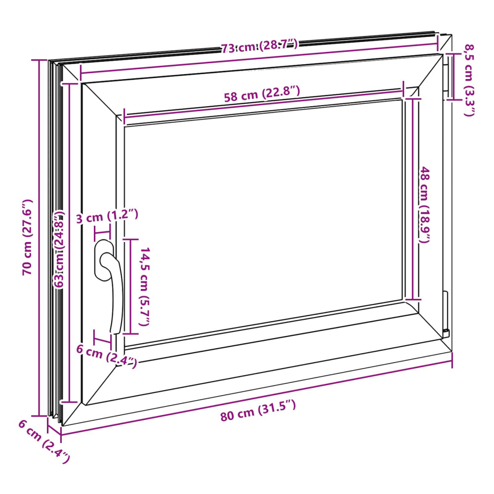 Produktbild för Källarfönster RISOR 80 x 70 cm PVC och glas Vit