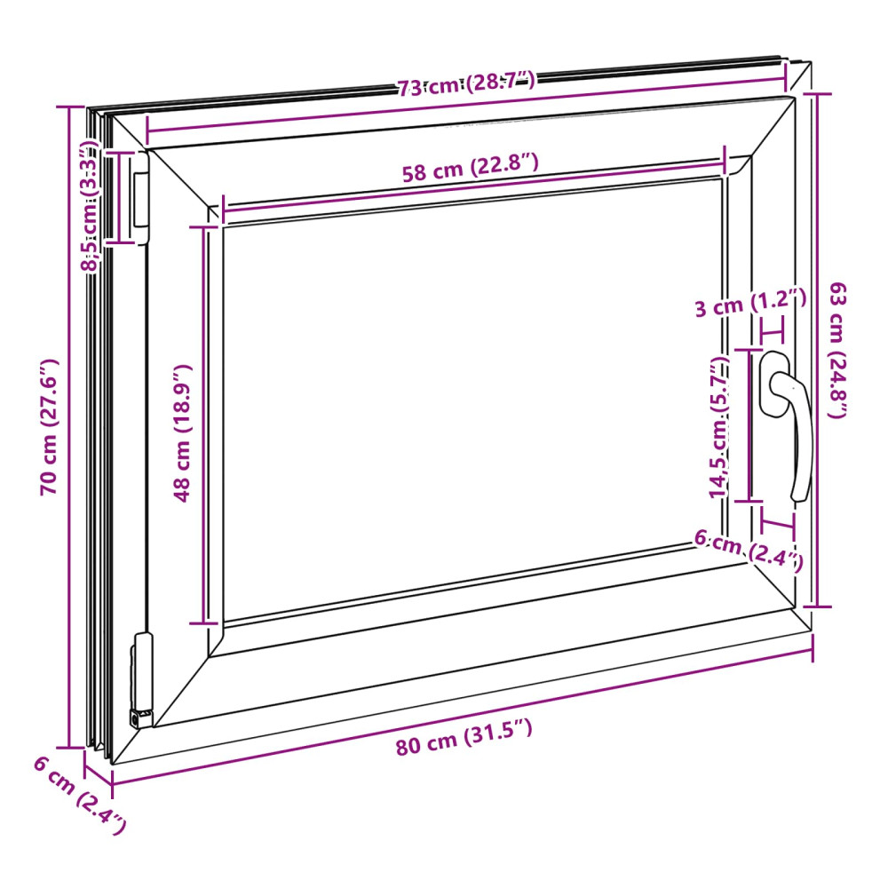 Produktbild för Källarfönster RISOR 80 x 70 cm PVC och glas Vit