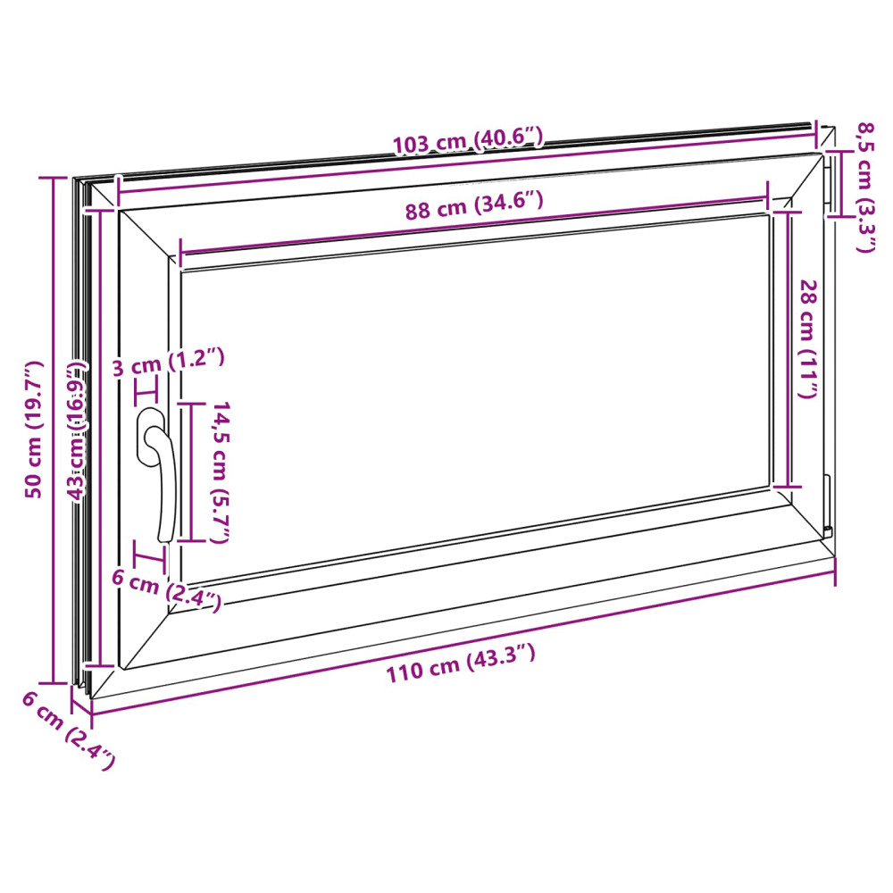 Produktbild för Källarfönster RISOR 110 x 50 cm PVC och glas Vit